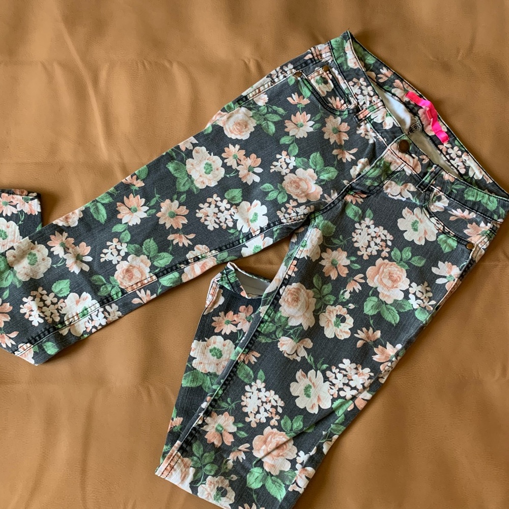 Tinseltown Floral Black Skinny Jeans